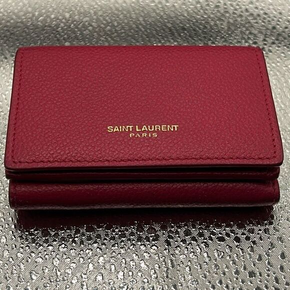 Saint Laurent Trifold Compact Mini Wallet Pink Leather Summer Luxury Minimalist - Picture 9 of 14